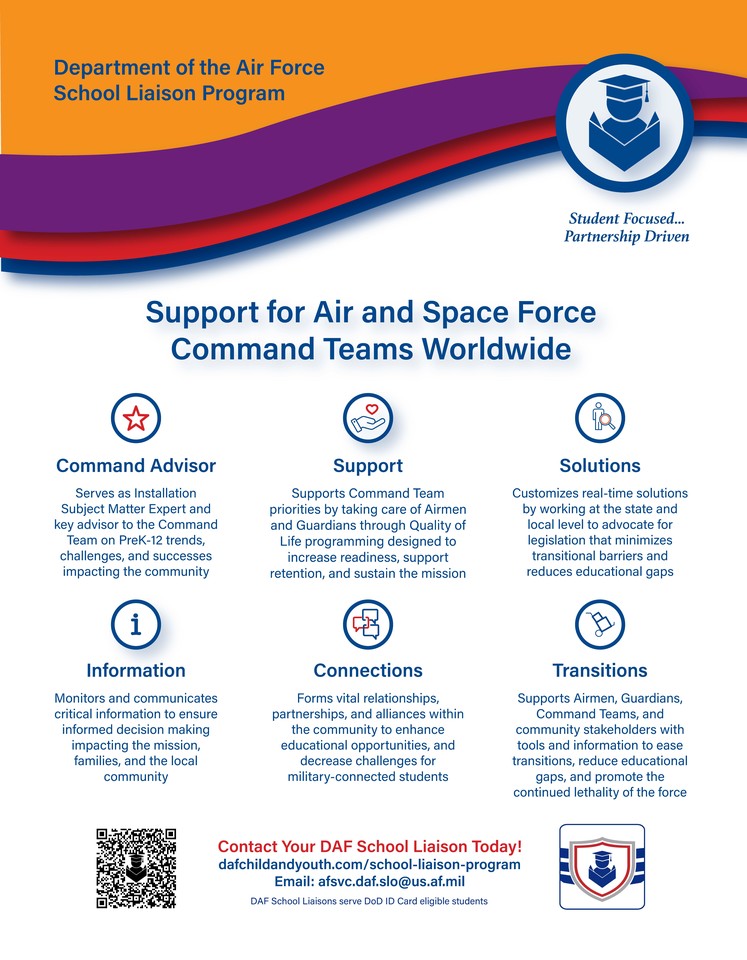 School Liaisons help support our Air and Space Force Command Teams worldwide.  Looking through our Command Team lens.... #milkids #schoolliaison #MilFam #FiveAndThrive  #education