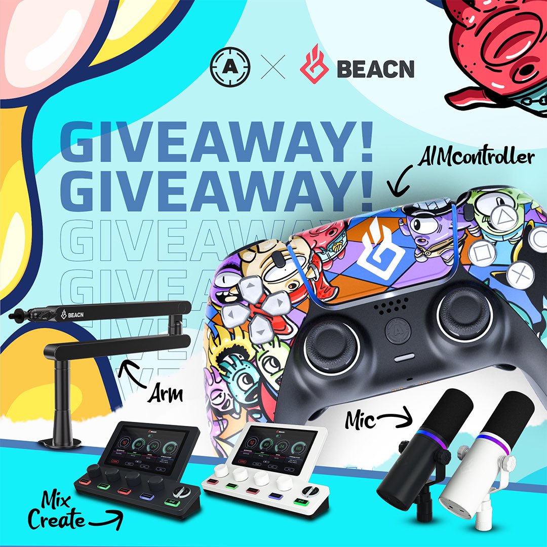 @AimControllerss x @beacn GIVEAWAY $1,000 in prizes are up for grabs for ONE lucky winner 🥇 🎮 1 of 1 AIMcontroller x BEACN collab 🎛️ BEACN Mix Create 🎤 BEACN Mic 🦾 BEACN Mic Arm Click the link to enter gleam.io/xRRJk/aimcontr… 🗓️ Contest ends 6/7/24