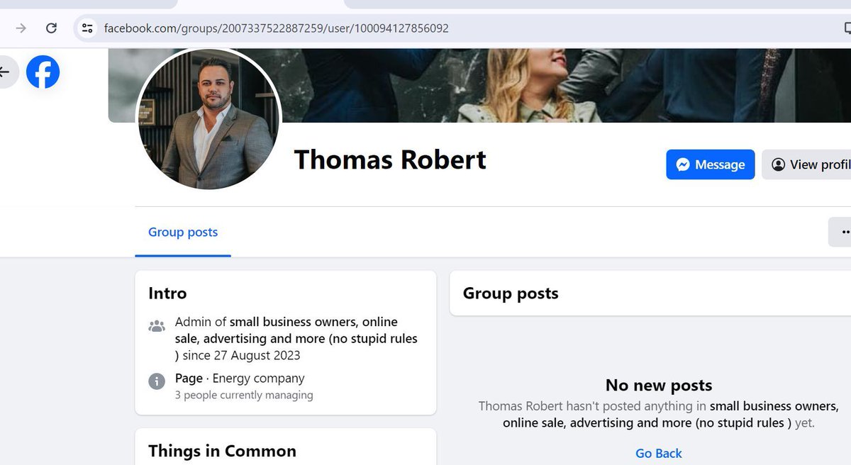 "Small Business Owners" group has been hijacked and stolen by Thomas Robert (below) buff.ly/3VcVBNc Please DM/ comment with your info you have on Facebook scammers
#SecureSocialMedia
#SocialMediaAccountHacks
#FBHackerPrevention @meta <a href="/facebook/">Facebook</a>