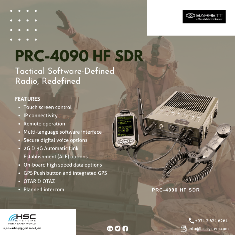 Meet the PRC-4090 #tactical high-frequency software-defined radio from #Barrett. #HSCS #forasaferworld #barrett #motorolasolutions #uae #abudhabi #radio #defence #military #technology #digitaltransformation #نعمل_نخلص #نتصدر_المشهد