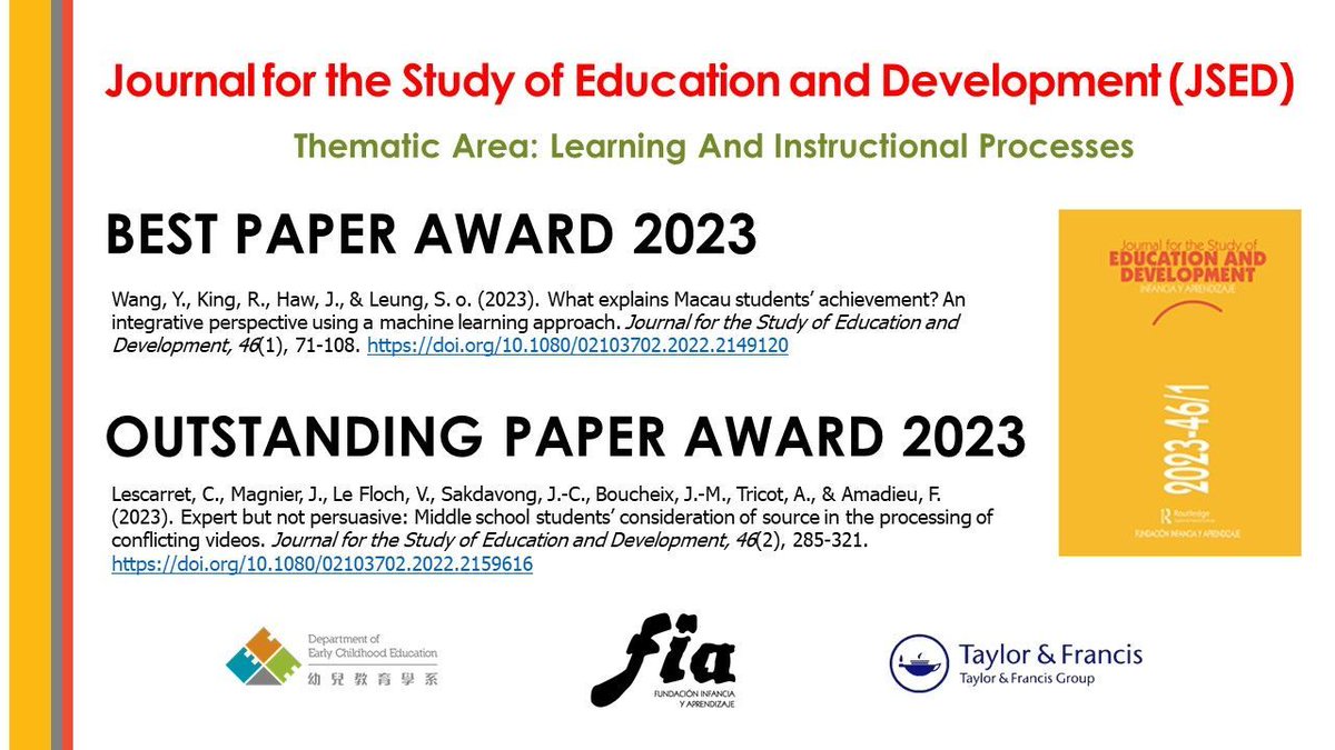 JSED has just announced the Best Paper Awards 2023. The award-winning articles can be downloaded for free! Visit: journals.sagepub.com/page/iya/colle…