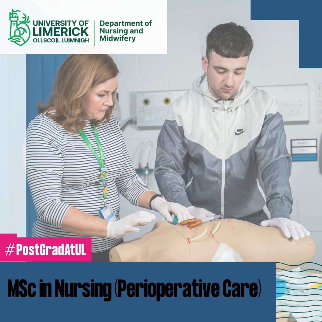 Interested in an MSc in Nursing (Perioperative Care)? Apply online today or find more information at ul.ie/gps/course/nur… Closing Date for applications is Friday 28th June 2024 Closing Date for NMPDU/CNME funding is 31st May 2024. Thinking Postgrad? Think UL. #UL