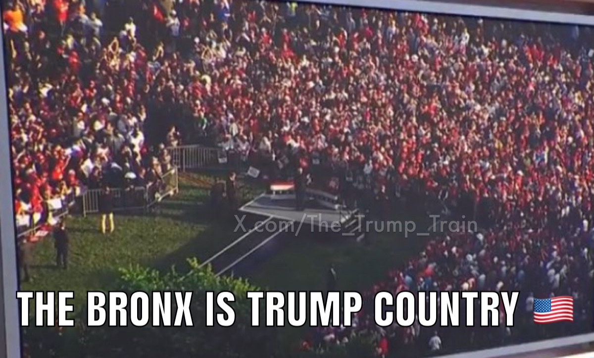 THE BRONX IS TRUMP COUNTRY🇺🇸 Yesterday, over 30,000 patriots attended the #TrumpRally in the Bronx to show their support for President Trump. Gen Z rappers Sleepy Hallow and Sheff G took the stage to tell everyone to VOTE FOR TRUMP! Many attendees voiced their displeasure