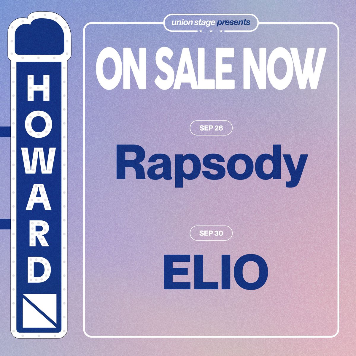 On Sale Now! 9.26 — Rapsody 9.30 — ELIO Tickets available at the link in bio.