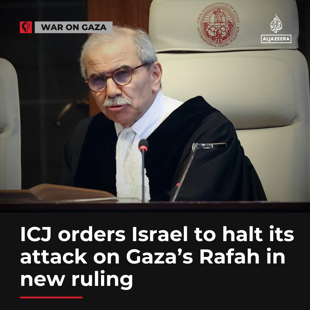 Judges at the ICJ have ordered Israel to halt its attack on Gaza's Rafah and withdraw from the besieged enclave, in a case brought by South Africa accusing Israel of genocide aje.io/nkznu2