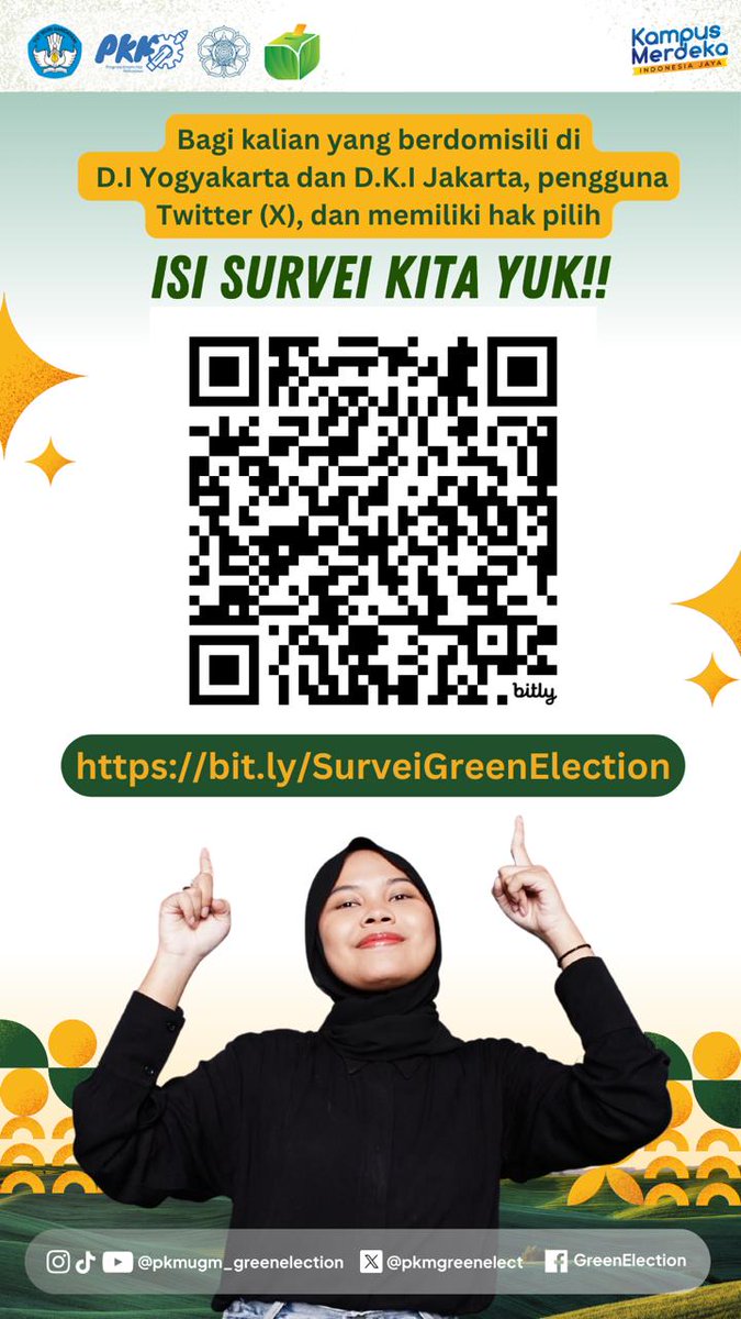 pkmgreenelect's tweet photo. 📣 CALLING FOR RESPONDENTS 📣

Kriteria responden:
1. Berdomisili DI Yogyakarta dan/atau DKI Jakarta
2. Memakai media sosial twitter (X)
3. Memiliki hak pilih pada pemilu 2024 (17 thn keatas)

https://t.co/Zu3HZIRv17

Partisipasi anda sgt membantu penelitian kami. Maaciiw! 🤗 https://t.co/gyc4ZQofgZ