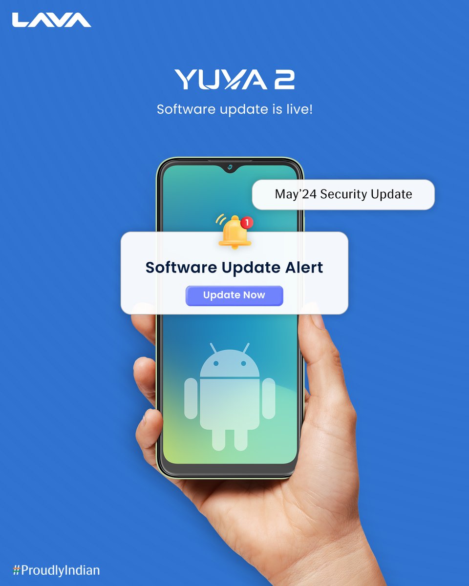 Update no. #115
#LavaSoftwareUpdate

Lava Yuva 2 is ready for May’24 Software Update! Install now for enhanced security & smoother smartphone functioning.

To Download this software update: Go to settings > System > Advance > System Update

#LavaYuva2 #LavaMobiles #ProudlyIndian