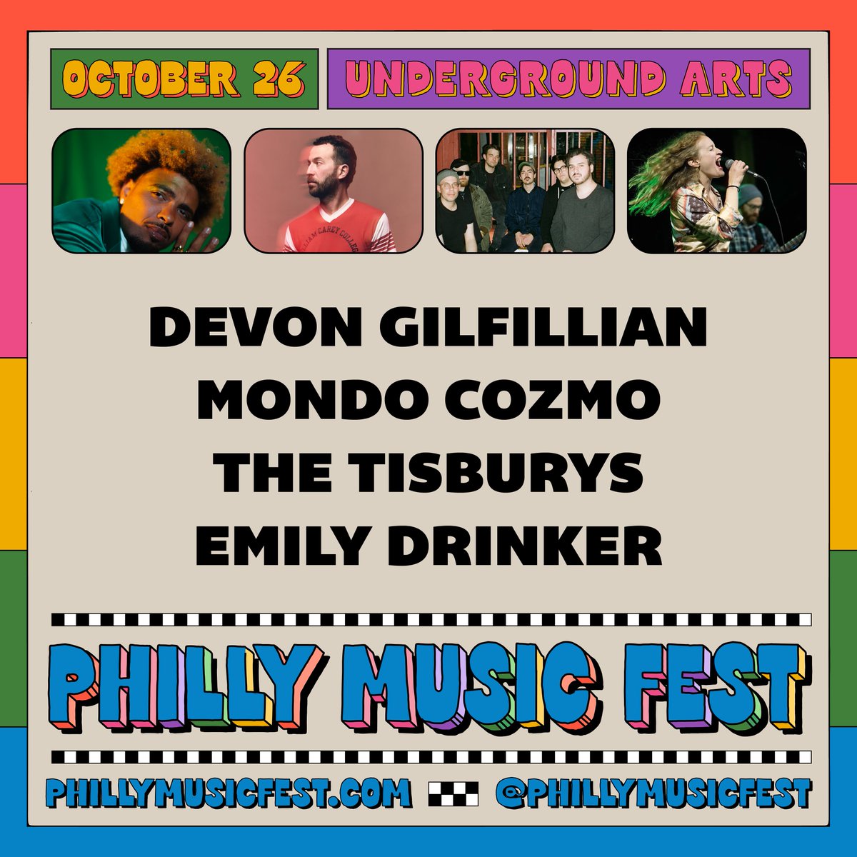 **On Sale Now** Mark your calendars for October 26 when Devon Gilfillian + Mondo Cozmo, Emily Drinker, and The Tisburys take over for Philly Music Fest 🎈✨❤️‍🔥 - Tickets > link.dice.fm/UA_PMF24