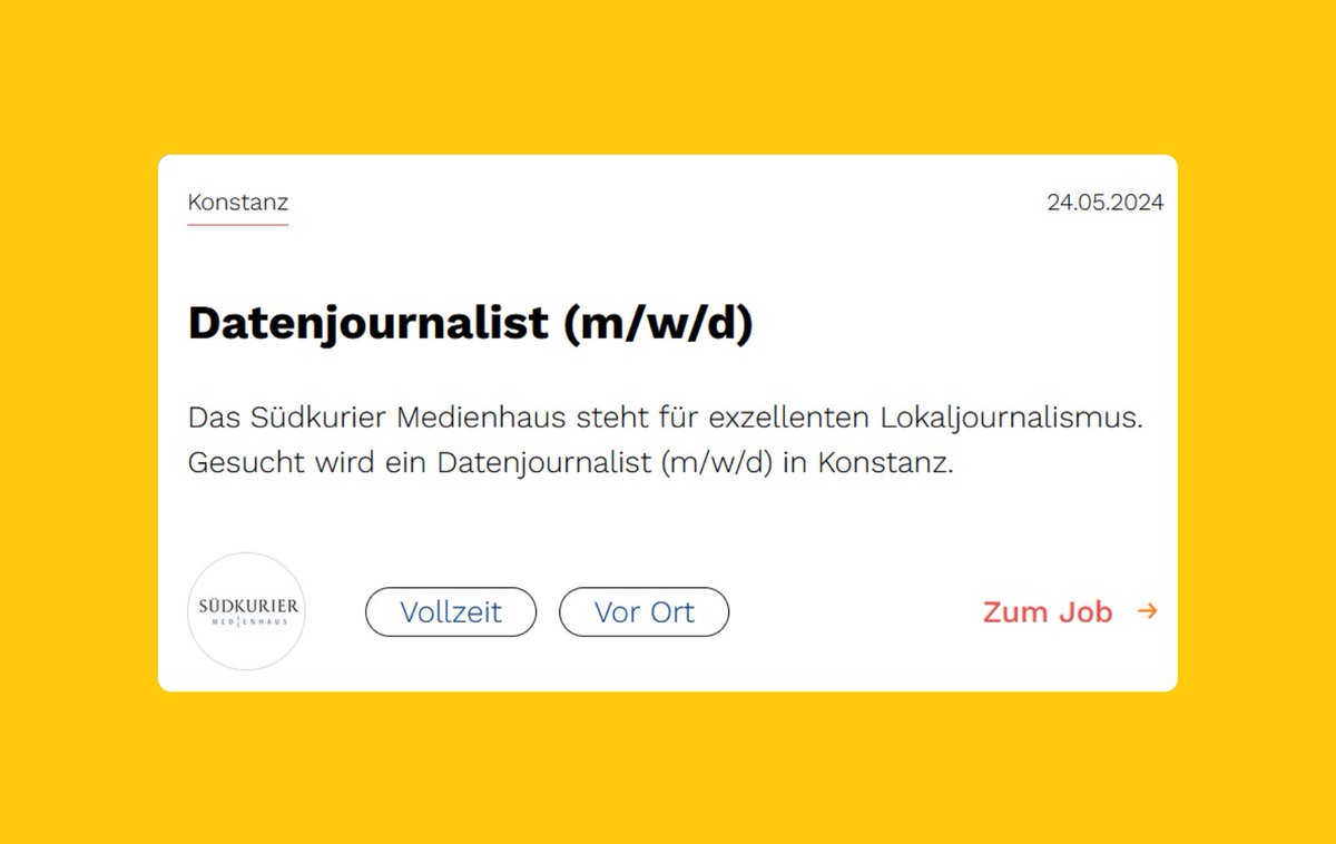 Das Südkurier Medienhaus steht für exzellenten Lokaljournalismus. Gesucht wird ein Datenjournalist (m/w/d) in Konstanz. // @SK_Medienhaus. Alle Infos: journalist.de/startseite/jobs