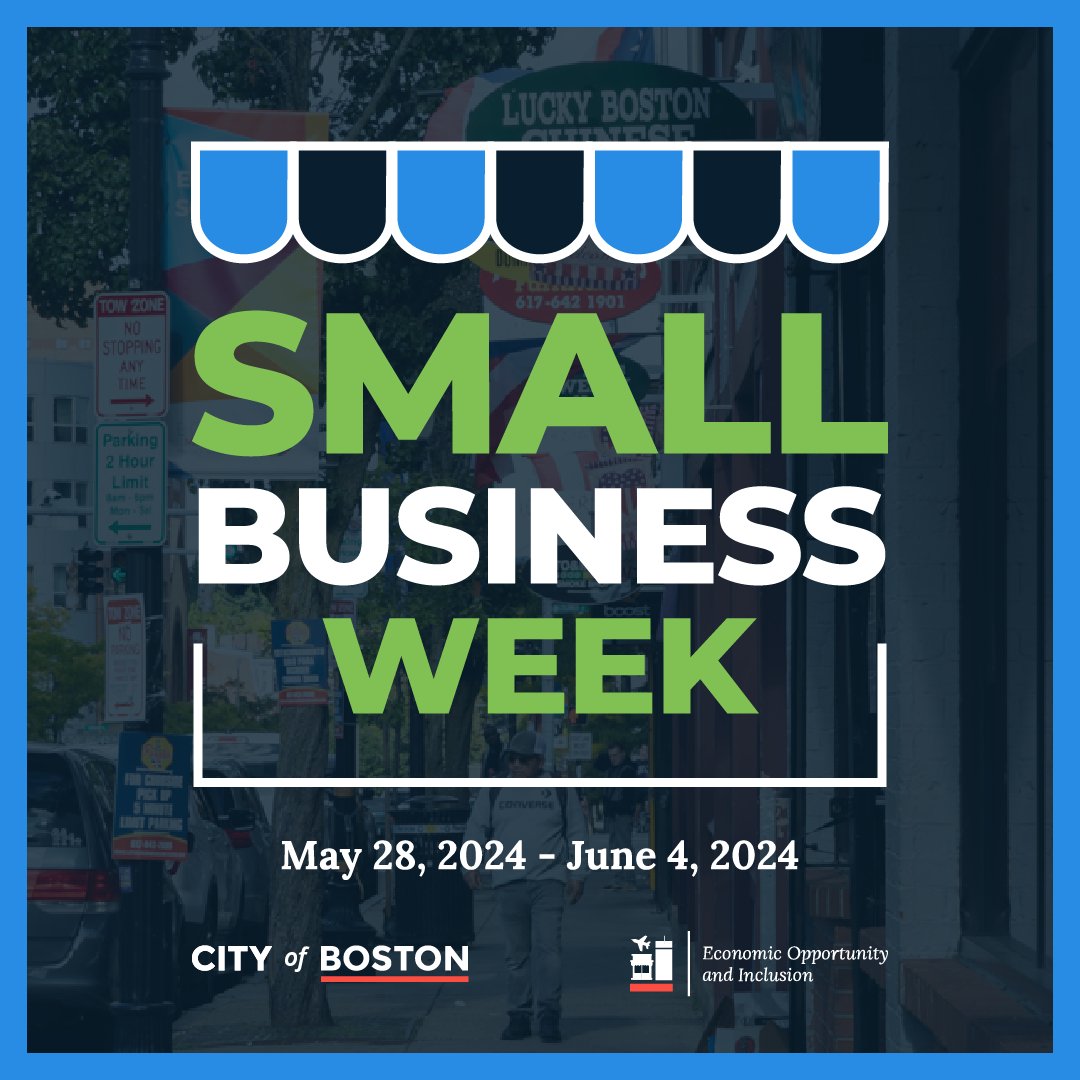 Hey Boston, get ready for Small Business Week! We are hosting events all week to celebrate! Tuesday, May 28: Commercial Leasing Workshop Wednesday, May 29: Small Business Resource Fair Tuesday, June 4: Legacy Business Award Reception boston.gov/small-business
