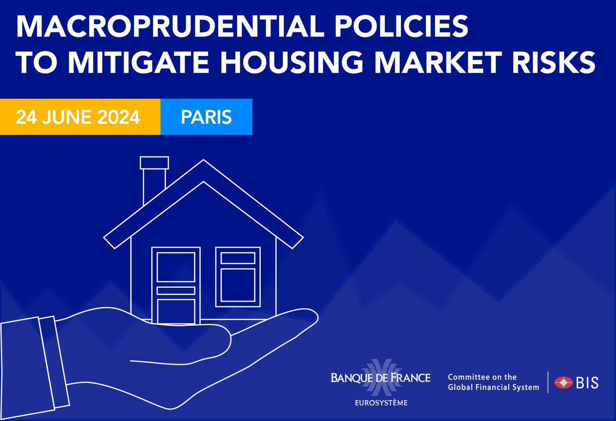 For insights into how macroprudential policies can mitigate the financial stability risks arising from housing markets, don’t miss the @banquedefrance and Committee on the Global Financial System conference in Paris on 24 June. Register here bit.ly/3yA9ADS