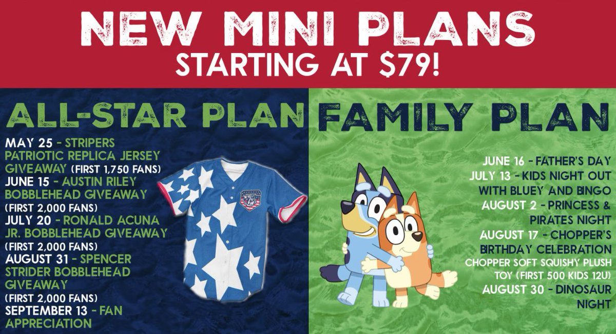 Still looking for some summer fun? Then take a look at these new mini plan options! Whether you're more in it for the baseball or more in it for the family time, you can have fun at the ballpark! Purchase today: bit.ly/StripersMiniPl…
