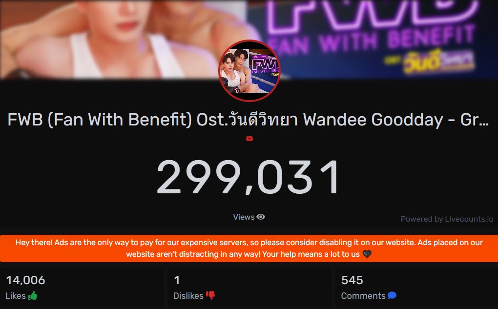 ทุกคนด่วน!! ขอกดเข้าไปดูคนละ 1 รอบ
อีกแค่ 969 วิว เราจะ 300K แล้ว 🤏

▶️youtu.be/sGZqZAJWqrw?si…

#FanWithBenefitMV 
#WandeeGoodDay