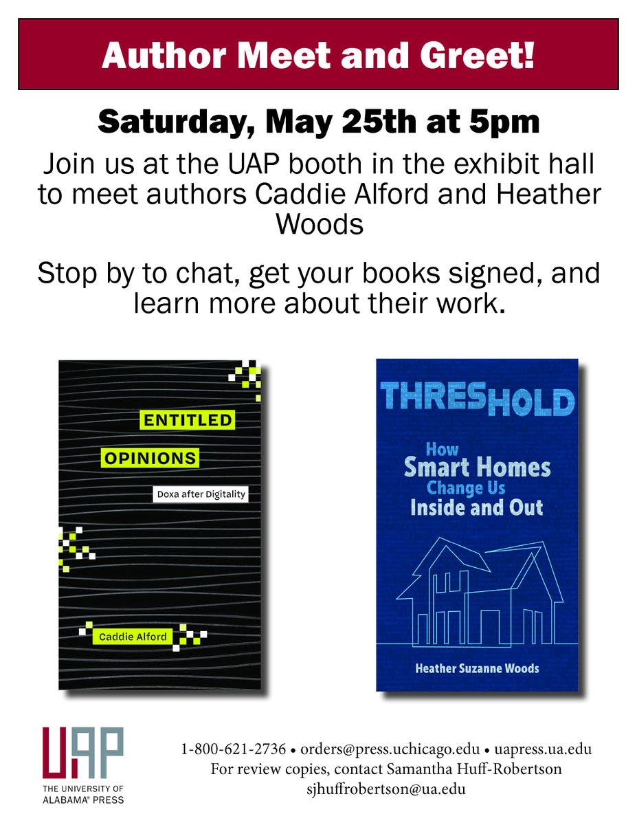 rhetoric+digitality (@rhet_digi) on Twitter photo Join us Saturday @ 5 pm near the <a href="/UnivofALPress/">University of Alabama Press</a> booth for a reception spotlighting new books in our series! Join us Saturday @ 5 pm near the <a href="/UnivofALPress/">University of Alabama Press</a> booth for a reception spotlighting new books in our series!