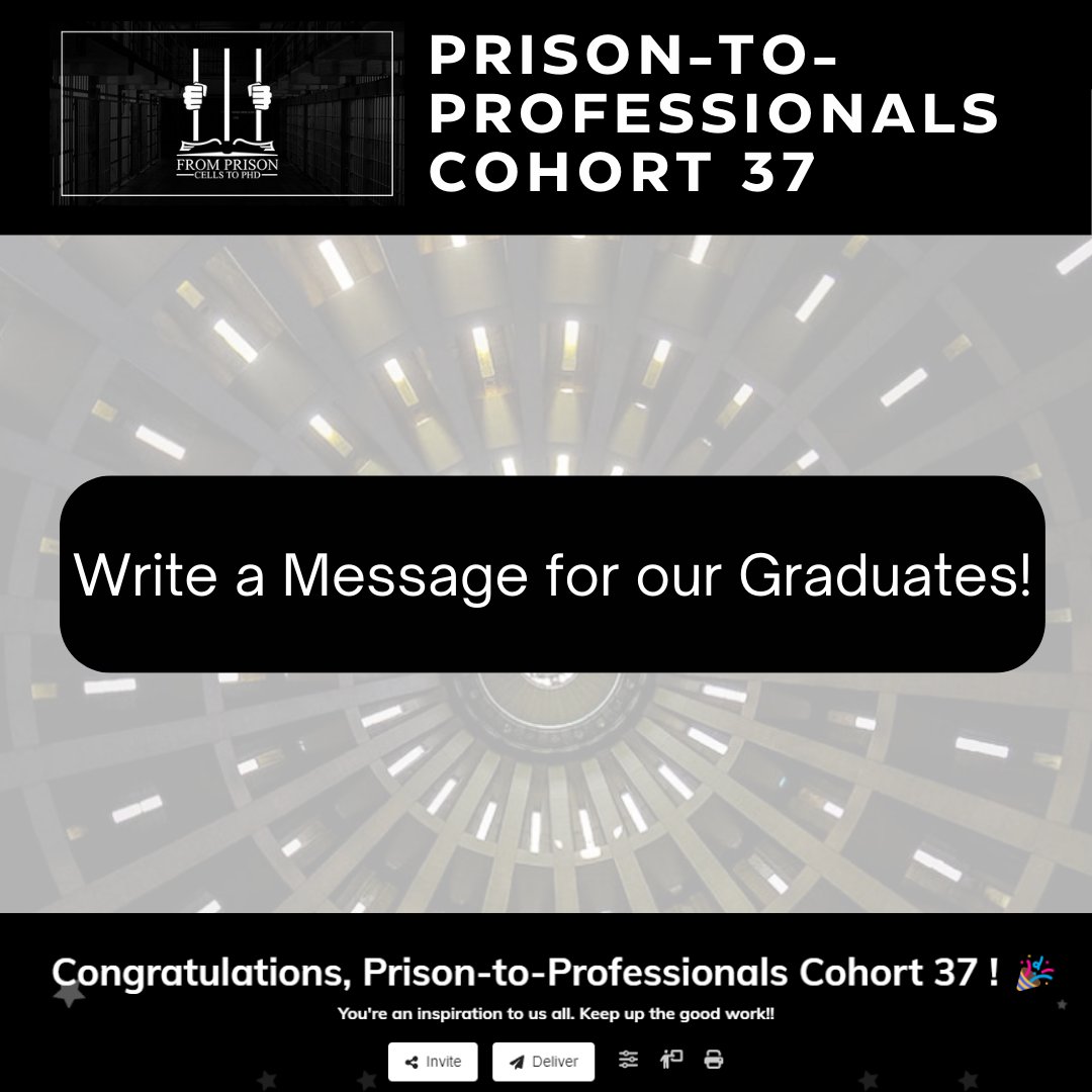 .@prison2pro is thrilled to announce the upcoming graduation of our P2P Cohort 37. 🎓

Since this will be a closed graduation, we would like to offer you a chance to leave messages for the graduates at conta.cc/4bom4Nv 🌟

#TransformativeJourney #itsnevertoolate