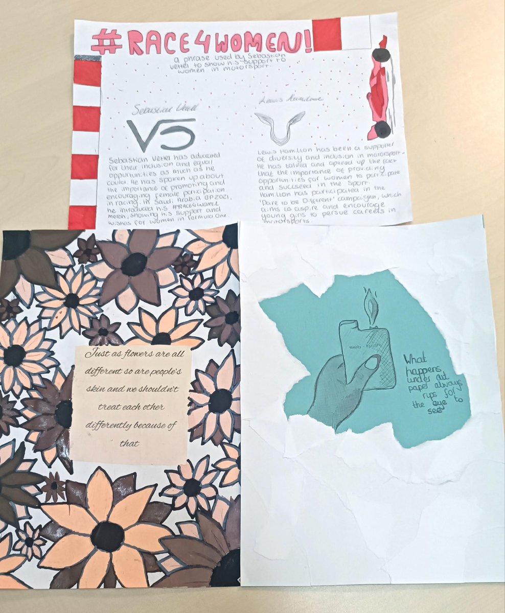 RMPSMissThomson's tweet photo. Super proud of our S2 Anti-Discrimination finalists at our in school exhibition on Wednesday. Their enthusiasm shone like a beacon whilst our judges had a look at their artwork &amp; discussed their chosen topics. Last picture is our 1st, 2nd and 3rd places☮️🤍 @theparkmains https://t.co/UYDRrH7HC0