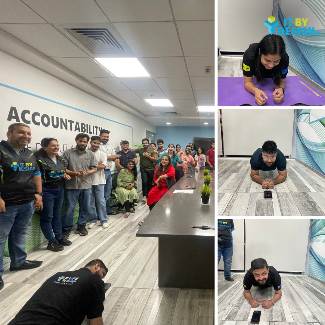 ITByDesignIndia's tweet image. Another day, another step towards a healthier workplace! Our team rocked the Plank Challenge at our Chandigarh and Noida office. It was fun, energy levels were high, and motivation soared! 

#HealthByDesign #ITByDesign #PlankChallenge #Fitness #Health #Workenvironment