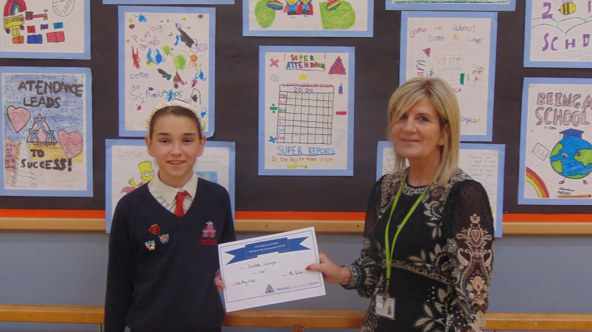 What a wonderful end to our attendance week - Westfield Community School, St Cuthbert's RC Primary School and Orrell Lamberhead Green Primary School working together. Here is our overall poster winner <a href="/cathppp/">Catherine Pealing</a> <a href="/WiganCouncil/">Wigan Council</a> <a href="/MisterEWright/">E Wright</a> <a href="/bullen_jenny/">Jenny Bullen</a>