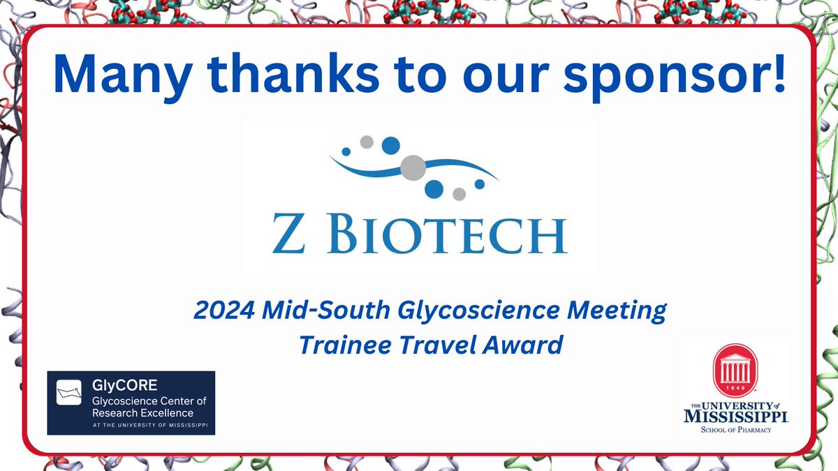 UM_glycore's tweet image. GlyCORE would like to express our appreciation to Z Biotech for sponsoring a Trainee Travel Award for the 2024 Mid-South Glycoscience Meeting scheduled for Wednesday, July 10, 2024. For registration and abstract information, visit the link in our bio. #glycotime #glycore