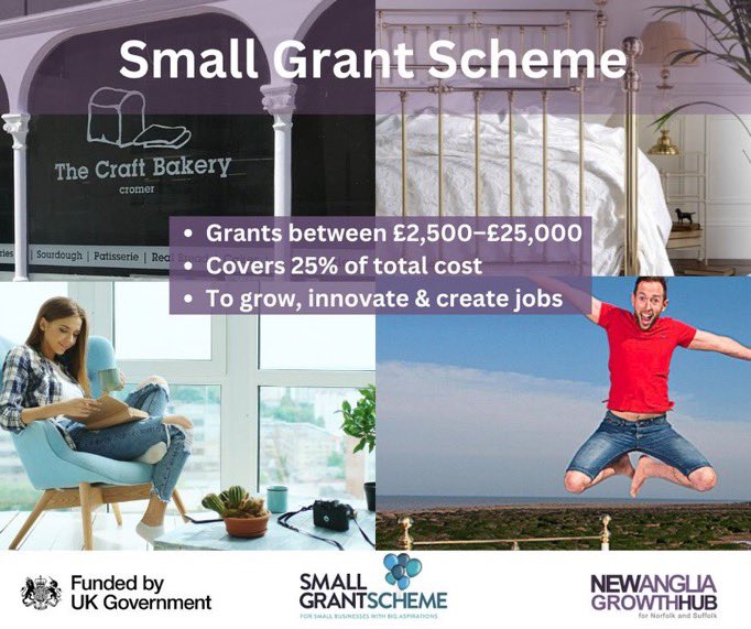 💷Small #Grant Scheme is back! Are you running a business in #Norwich, #WestNorfolk or #NorthNorfolk?

Others have benefitted and so can you! Our advisers can support you with the application. 
Register > newangliagrowthhub.co.uk/contact-us/ #ukspf #norfolk #businesssupport