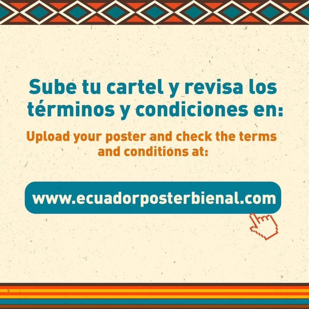 🚨 SE EXTIENDE PLAZO DE ADMISIÓN DE CARTELES EN Ecuador Poster Bienal 🚨
¡Participa en la Edición 2024! 🎉

**¿Cómo participar? 🤔**
1. Sube tu cartel hasta el 9 de Junio.
2. Consulta los términos y condiciones en ecuadorposterbienal.com

¡Muestra tu talento y destaca! 🎨