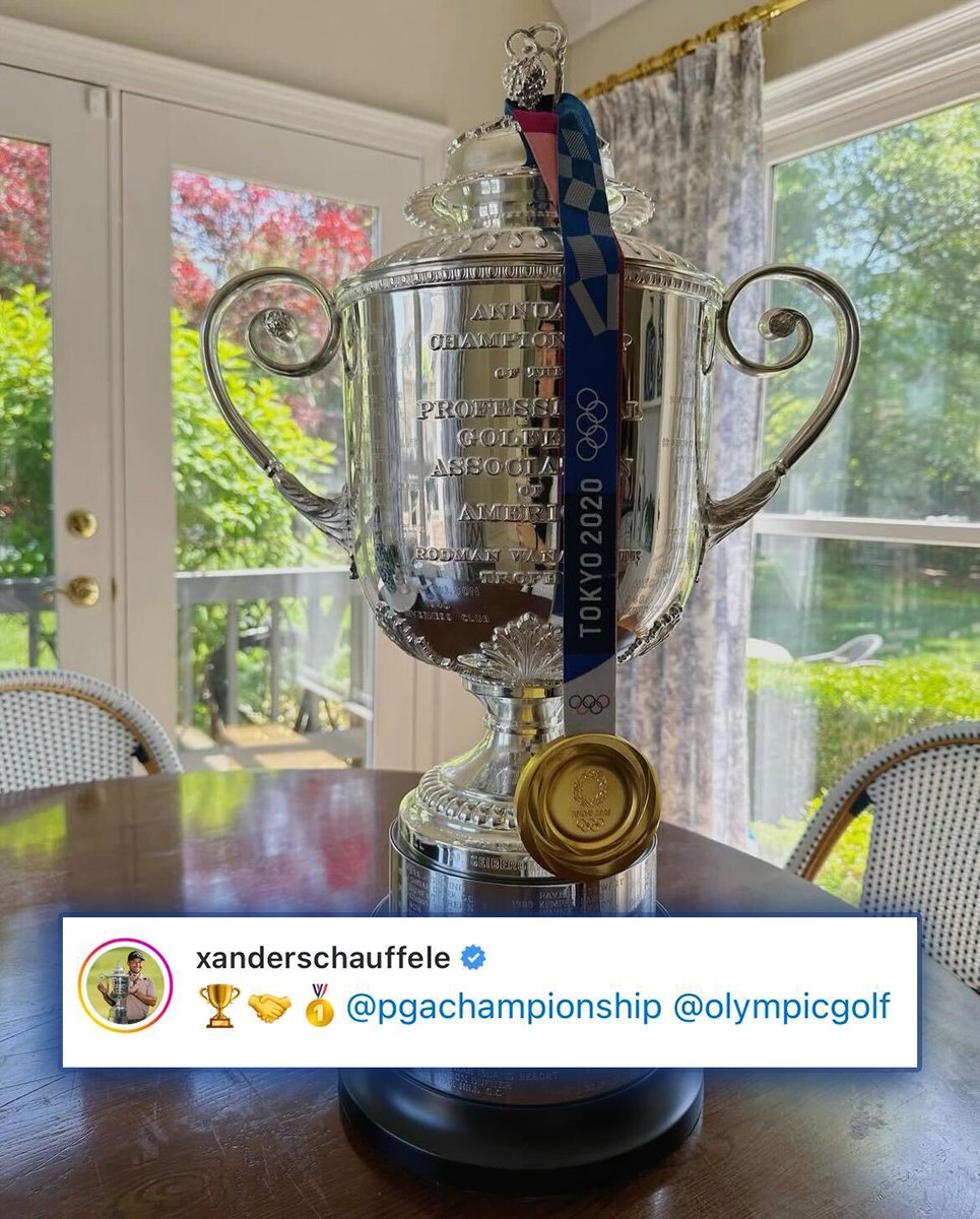 Olympic gold 🤝 Wanamaker Trophy Xander Schauffele is the first and only golfer to win the gold medal and the PGA Championship. 📸 XanderSchauffele/IG