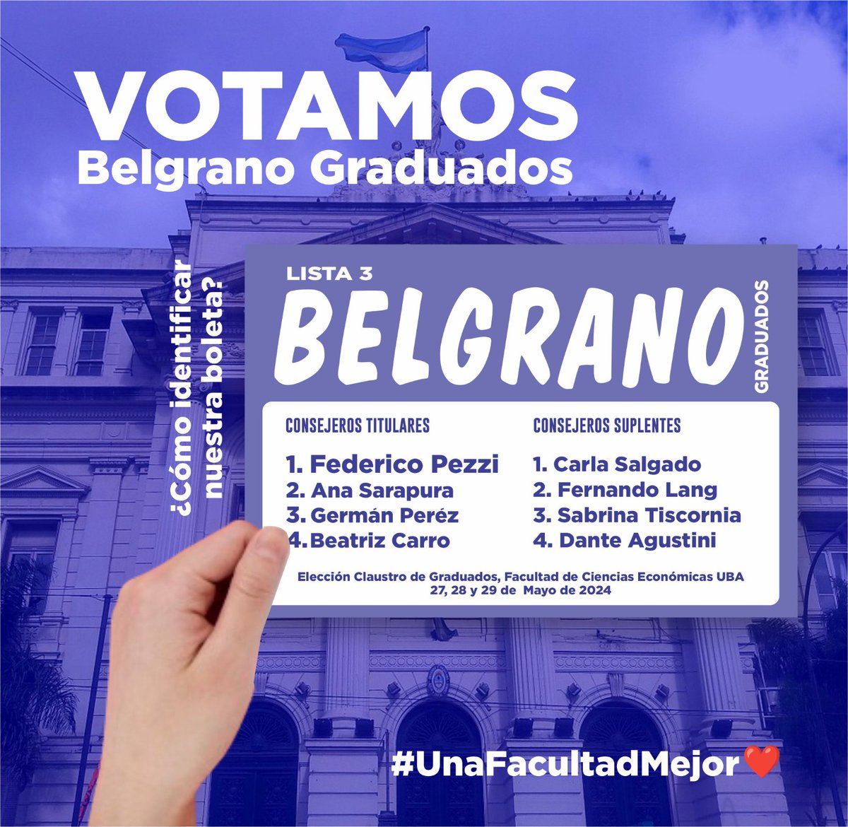 labelgrano's tweet photo. 27 , 28 Y 29 de Mayo - ELECCIONES DE GRADUADOS #FCE #UBA https://t.co/IMzcMTAOZ5
