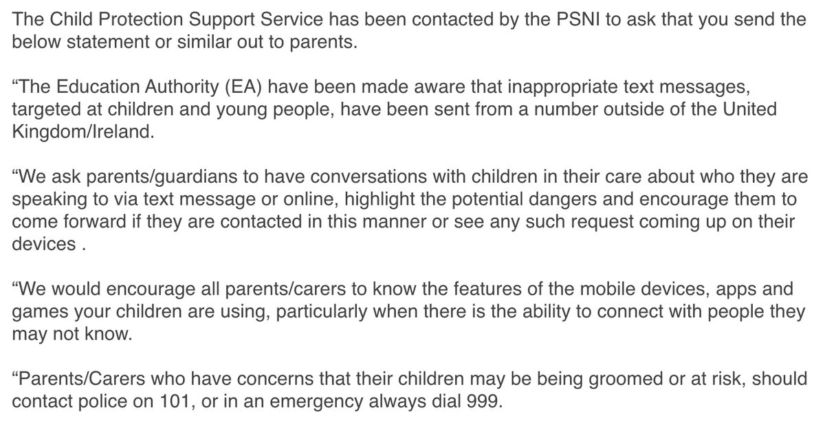 Dear Parents/ Carers, please see this important correspondence below.
Further information and advice for families is available at: onlinesafetyhub.safeguardingni.org