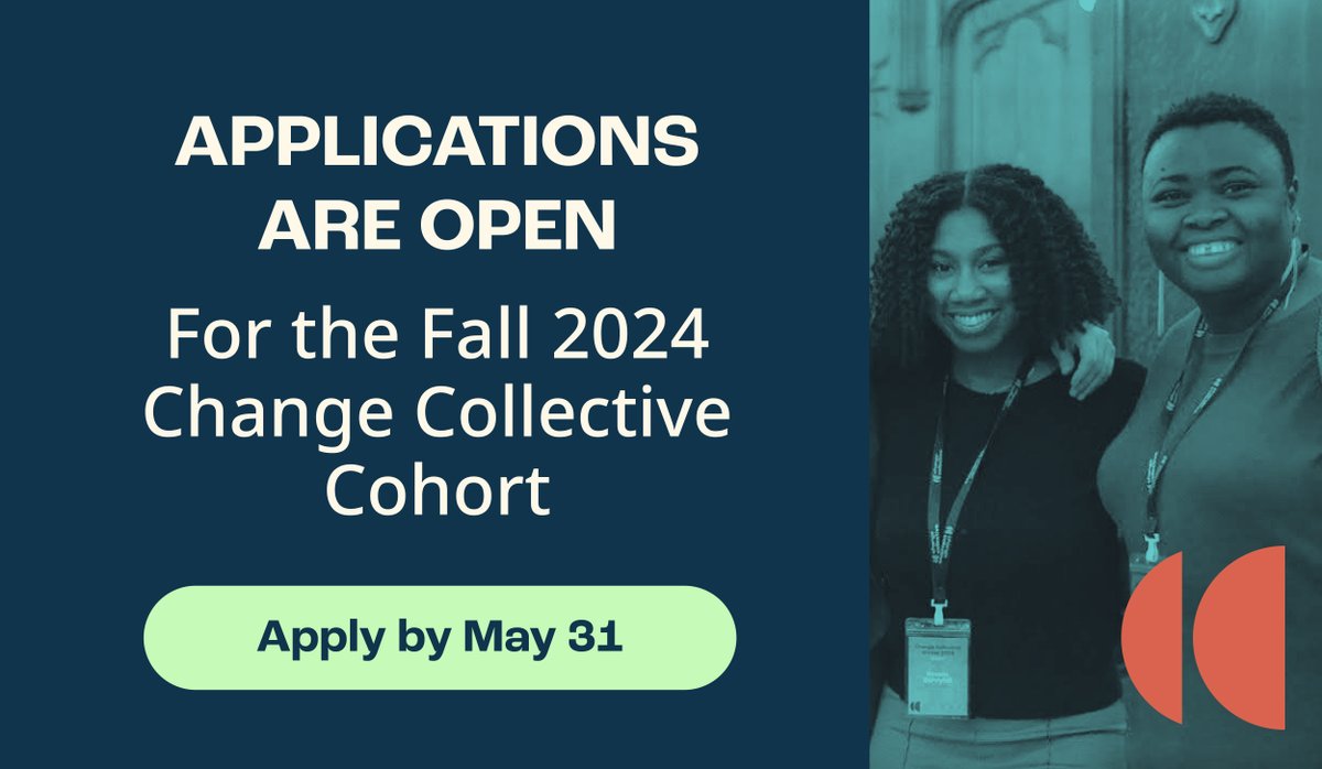 ⏰ Applications to be a part of the Fall 2024 Change Collective cohort in San Antonio and Memphis close in 1 WEEK on Friday, May 31 at 12 PM ET!

We can’t wait to read your application and welcome you into our network of leaders: change-collective.org/apply
