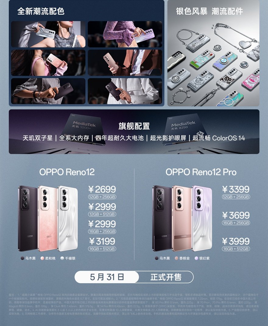 Oppo Reno 12 PJV110 launched in China. Price 💰 ¥2699 (₹30,955, $372 & €343) Specifications 📱 6.7' FHD+ OLED micro curved display, 120Hz refresh rate, 1200nits HBM, Gorilla glass victus 2, 394PPI 🔳 MediaTek Dimensity 8250 LPDDR5X RAM and UFS 3.1 storage 📸 50MP main Sony