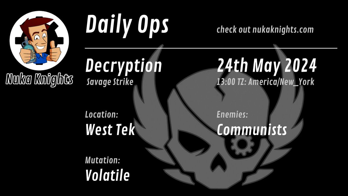 New Daily Ops for Today 24th May 2024 #fallout76 nukaknights.com