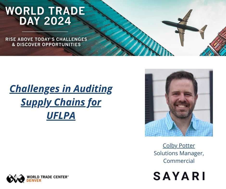 We're thrilled to announce Colby Potter as a speaker at #WorldTradeDay2024! Join us as he explores Challenges in Auditing Supply Chains for #UFLPA. Gain essential insights into ensuring transparency and compliance in global supply chains. buff.ly/4bs1JH7