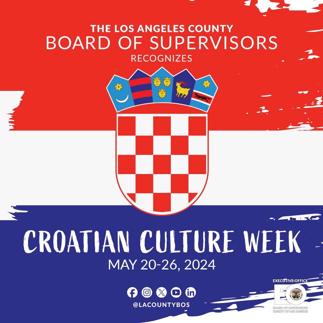 This week, we celebrate the rich, cultural heritage of #LACounty’s Croatian communities. 

We honor their connection to the San Pedro community and contributions to the fishing and canning industries at the @PortofLA, & to the County’s diversity and vitality

#CroatianCultureWeek