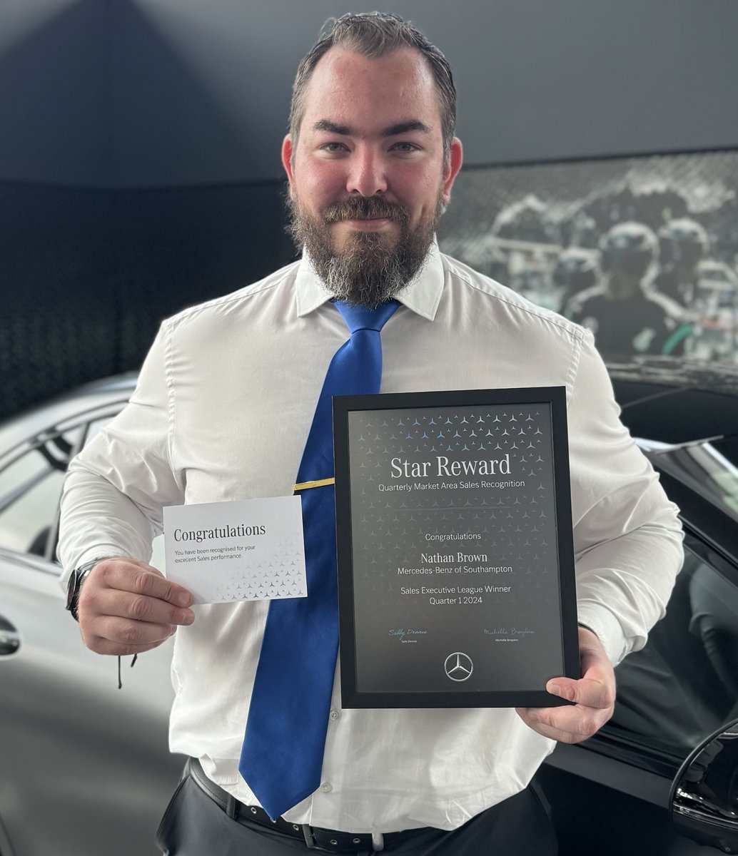 Star Performer Alert! Congratulations to Nathan Brown, Sales Executive at Marshall #Mercedes-Benz of #Southampton who won the Mercedes-Benz UK Quarterly Market Area Sales Recognition Star Reward! Top job Nathan! 🎉 #marshallmoments