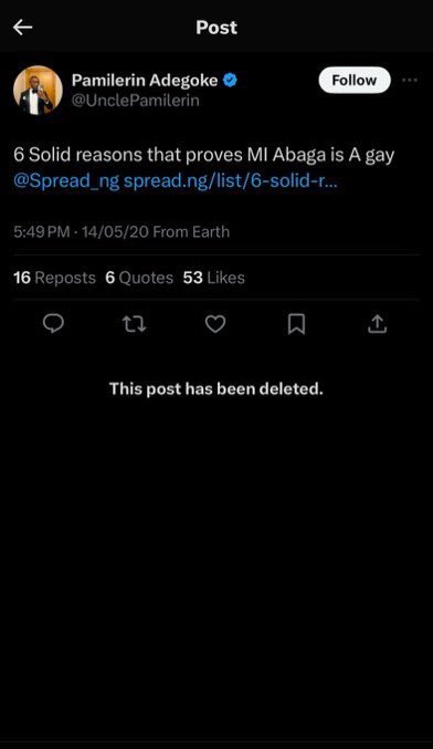 @MikaelCBernard Somebody that is mad….he has forgotten how he also accused somebody too. The Pamilerin don even go delete the tweet from 2020 😂😂😂. He said MI Abaga is Gay, now he’s faced with the same lines and he’s here touting nonsense.