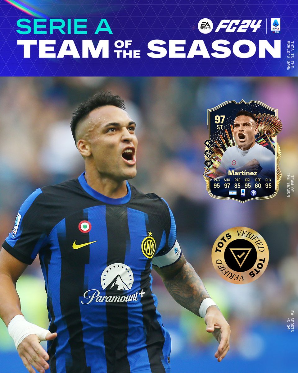 SerieA's tweet photo. 🏆 Il MIGLIOR CALCIATORE della #SerieATIM 💎 23/24 è: 𝐋𝐀𝐔𝐓𝐀𝐑𝐎 𝐌𝐀𝐑𝐓𝐈𝐍𝐄𝐙! 👑

@EASPORTSFC @easportsfcit https://t.co/MKguNIAUBS