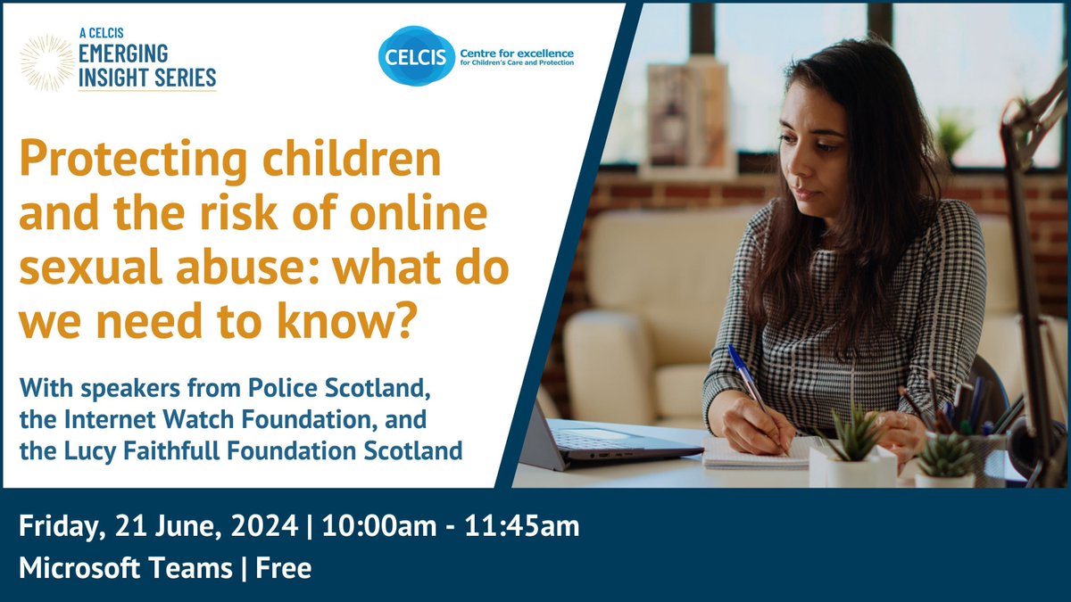 Our next Emerging Insights webinar will be on 21 June. Join us to hear from @PoliceScotland, @IWFhotline and @Lucy_Faithfull_ as they discuss what is happening and what we need to know about protecting children and the risk of online abuse: buff.ly/3QTuTXo