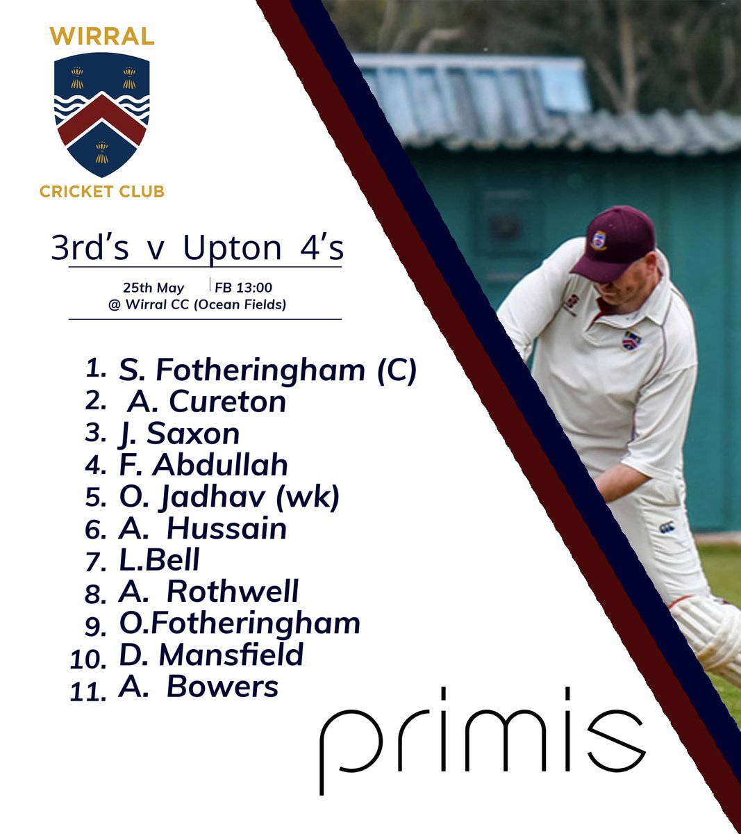 Teams for this week 

1s are away at Aston 
2s host <a href="/PortSunlightCC/">Port Sunlight CC</a> 
3s host <a href="/UptonCC/">Upton Cricket Club</a> 

Go well lads 🏏