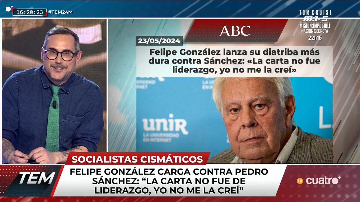 Felipe González carga contra Pedro Sánchez: 'La carta no fue de liderazgo, yo no me la creí'. cuatro.com/en-directo/ #TEM24M