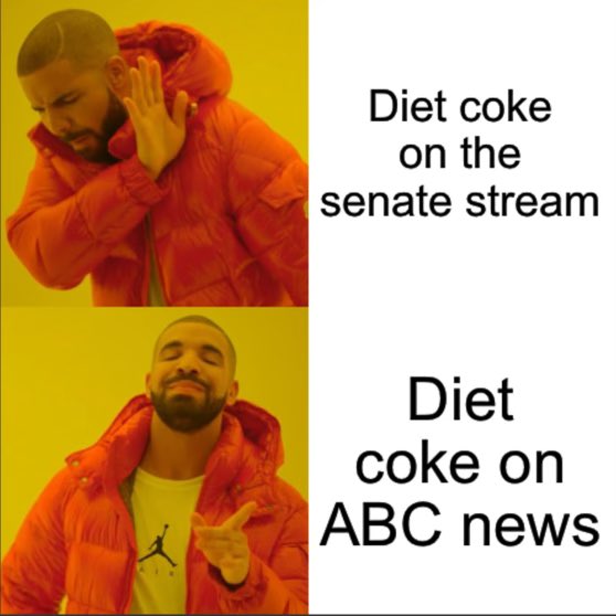 Despite my best efforts to relocate my Diet Coke, it was still spotted by my mother in @ABC’s package on SB 276 last night. Which resulted in my brother @CBHutch4 sending me this meme