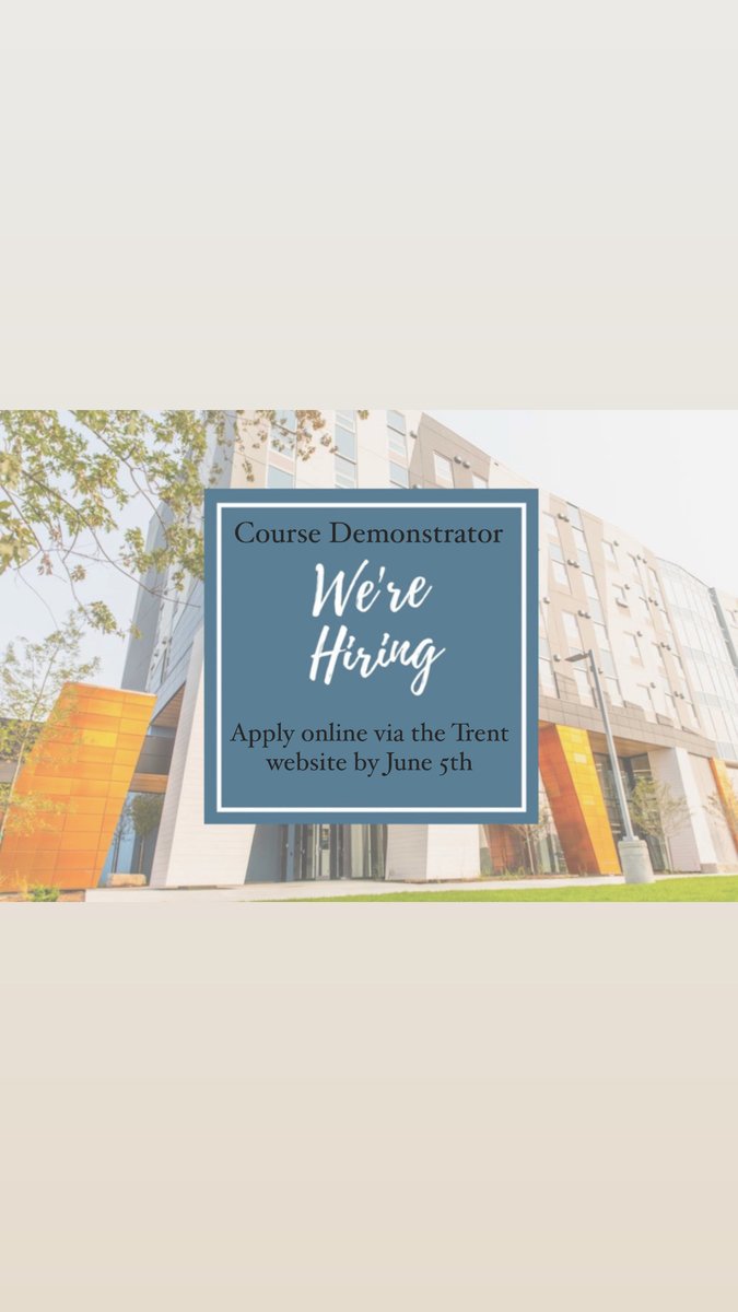 We have an exciting job opportunity at our Trent University Durham GTA campus!! We’re hiring a Course Demonstrator for our Psychology department. The deadline to apply is June 5th, 2024 at 4pm.

Visit the link for more information 🔗 trentu.ca/humanresources…