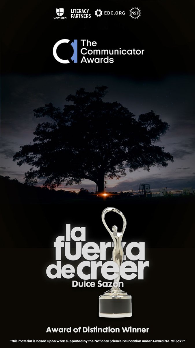 EDCtweets's tweet image. Great News! La Fuerza de Creer: Dulce Sazón won 2 awards. The #InformalScience telenovela EDC, @LitPartners, @UniContigo co-produced won a Silver Telly Award &amp;amp; Communicator Award. Congrats to producer Carlos Collazo-Vázquez! #HacemosCiencias #NSFFunded @tellyawards @commawards