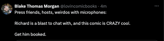 Is @lovincomicbooks talking about me? Impossible to know, so don't look into it and assume he is. So, get me on your show and always use surnames in case some creep screengrabs you.