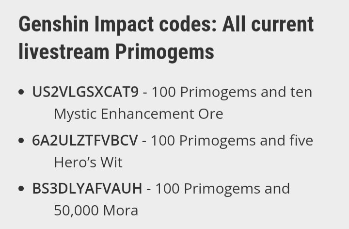 The current Genshin Impact livestream codes for anyone who needs them!🖤💜