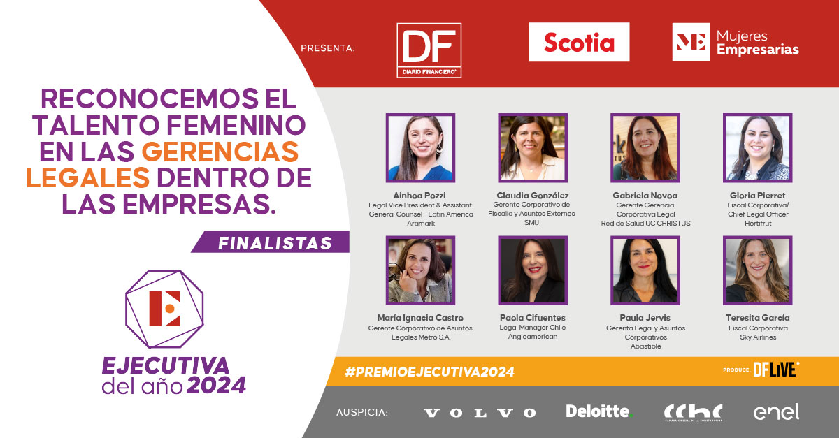 ¡Nos complace presentar a las 8 finalistas del Premio Ejecutiva del Año 2024!

Estas excepcionales mujeres han sido seleccionadas entre más de 2,300 nominaciones y hoy lideran las gerencias legales de las principales empresas en Chile. 

#Premioejecutiva2024 #GerenciasLegales