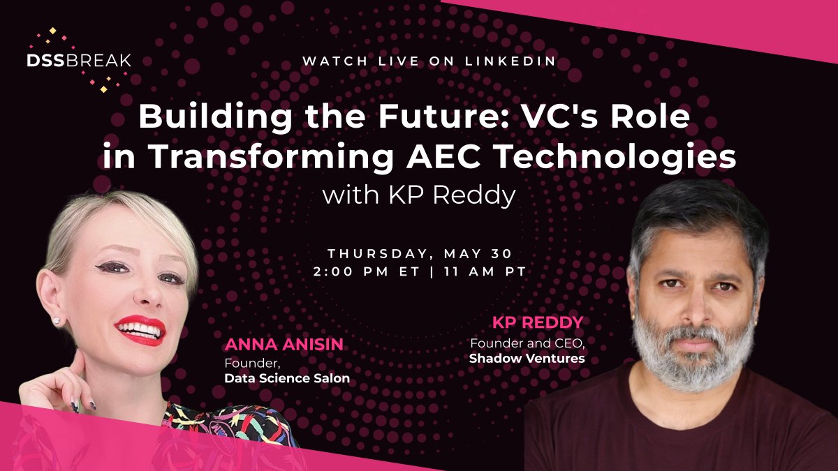 Join @reddy_kp from @shadowventures visionary in integrating #AI + tech in the #AEC sector at the next DSS Break LIVE linkedin.com/events/buildin… Discover how advanced tech is crafting the future of construction + architectural design cc: @AnnaOnTheWeb #aiinnovation