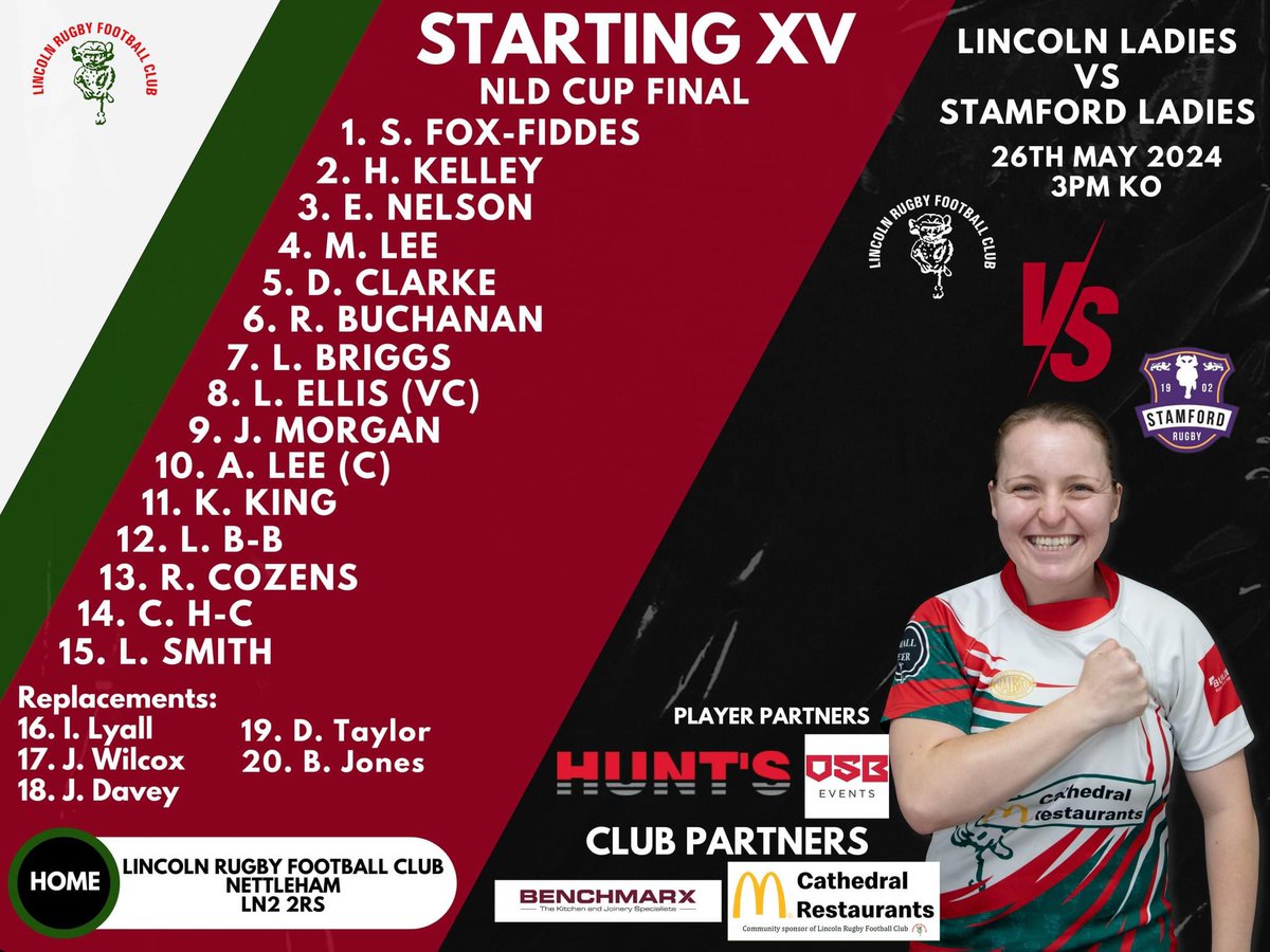 📣SQUAD ANNOUNCEMENT📣

<a href="/nldrfu/">NLD RFU</a> CUP FINAL!
<a href="/LincLadiesRFC/">LincolnLadiesRFC</a> Vs <a href="/StamfordRugbyUK/">Stamford Rugby</a> 
📍 HOME - LN2 2RS
⏰ 3pm Kick Off
⛅️ Sunday 26th May

❤️🤍💚
<a href="/HuntsCoaches/">Hunts Coaches</a>