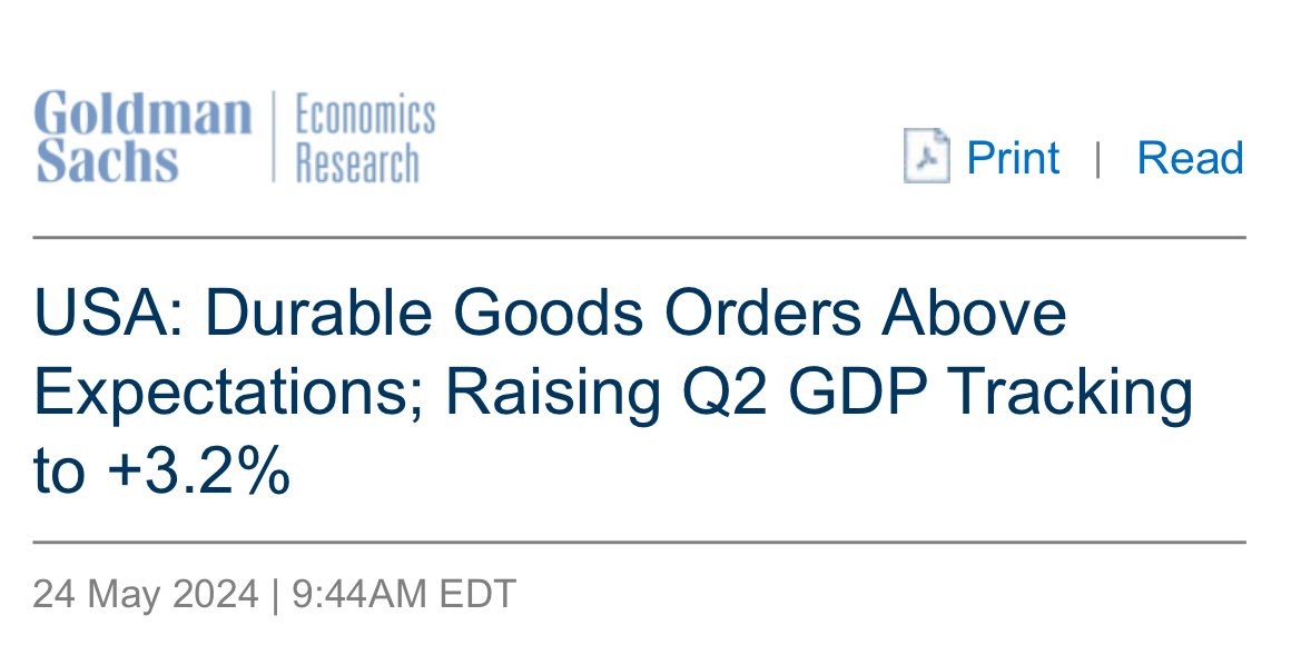 GOLDMAN: “.. We boosted our Q2 #GDP tracking estimate by 0.1pp to +3.2%.” 🇺🇸