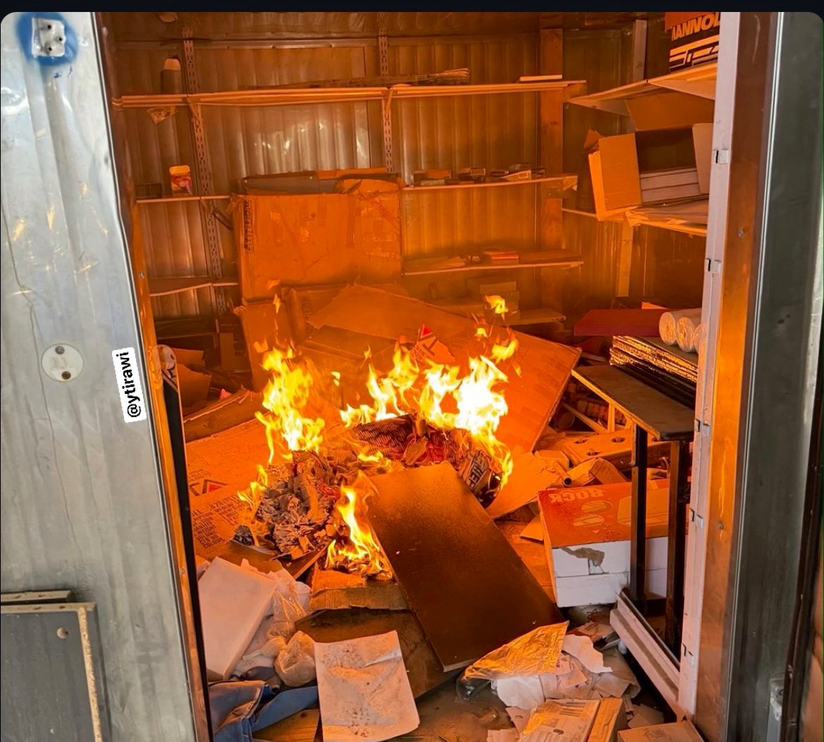 Rafah | Israeli soldier Natanel Hananyv from the Givati Brigade publishes pictures showing him torching a Palestinian warehouse in Rafah today