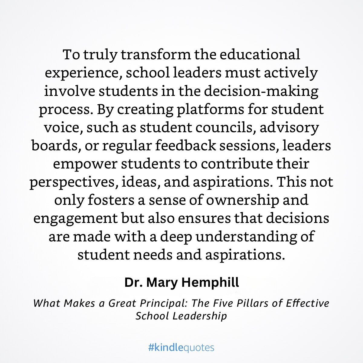 Empowering student voice is essential, but Dr. Mary Hemphill focused on acting upon student and community feedback to ensure they had ownership over the direction of the school and their own learning. 

Read more from Mary in #WhatMakesAGreatPrincipal buff.ly/4db67LF